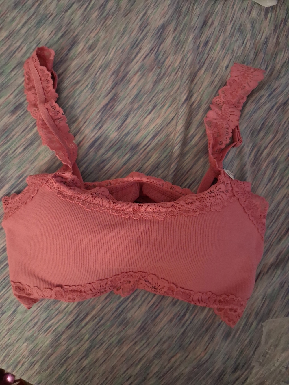 PINK Victoria's Secret Lace-Trim Ribbed Bralette in Dusty Pink